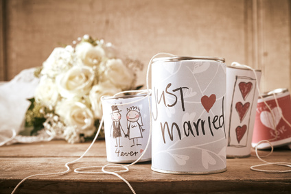 Traditional Tin Can Wedding Decorations on Table